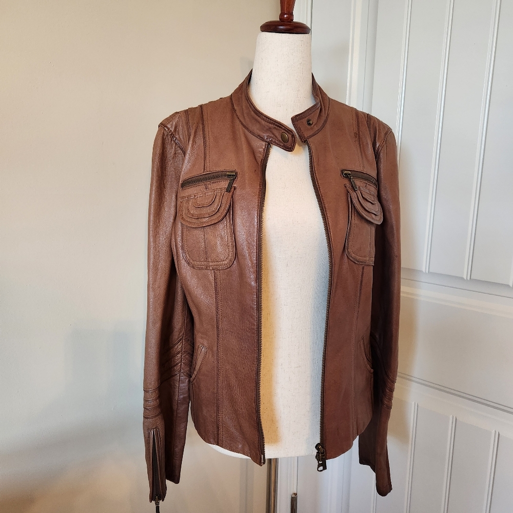Boston Proper Genuine Leather Moto Jacket Size Small